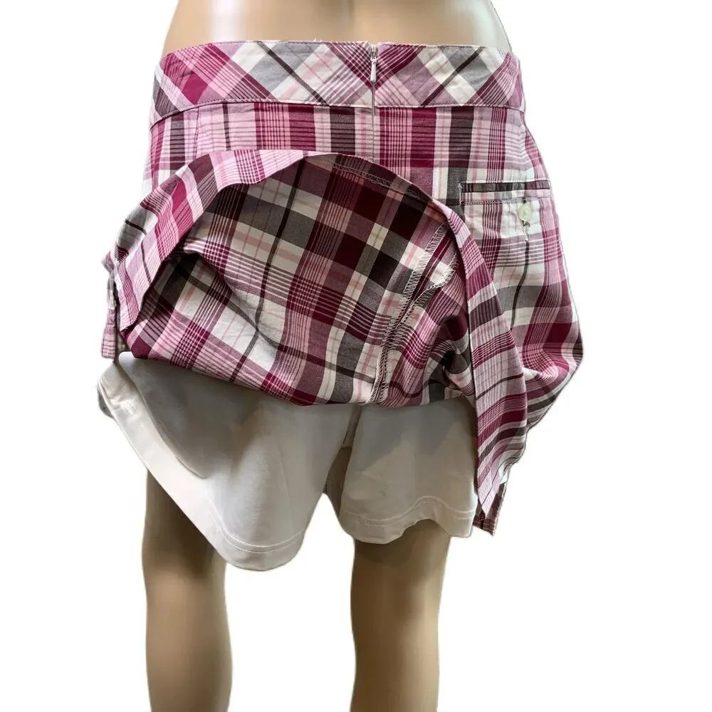 Lady Hagen Womens Pink Plaid Knee-length Stretchy‎ Preppy Academia Skort Medium